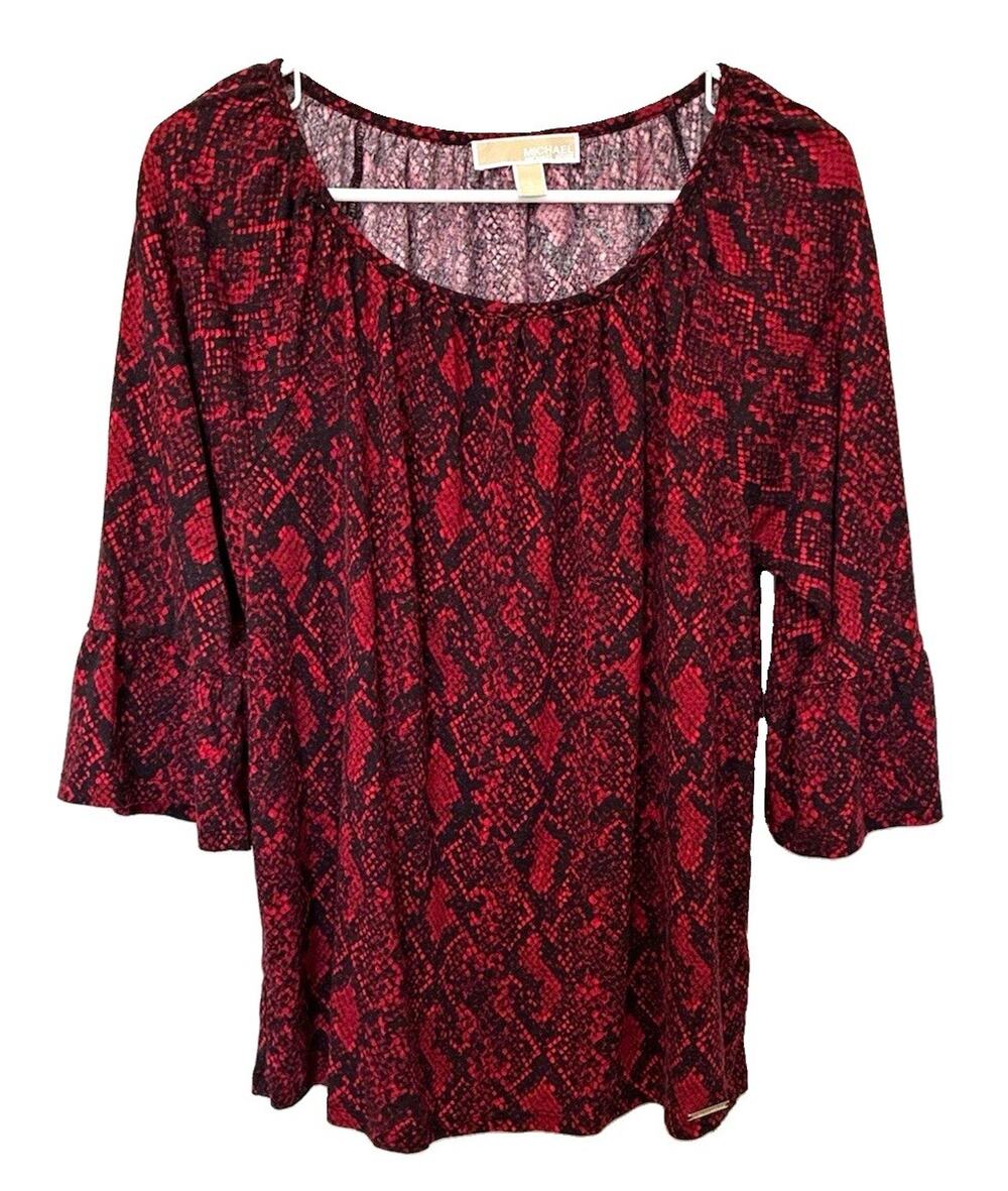 Michael Michael Kors Women's L Red/Black Snake Print Scoop Neck 3/4 Sleeve Knit